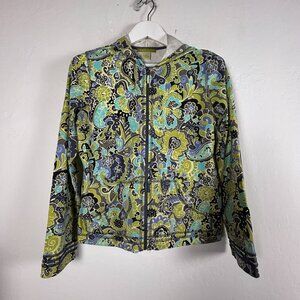 Sigrid Olsen Womens Paisley Zip-Up Hoodie Jacket Medium Green Stretch Pockets